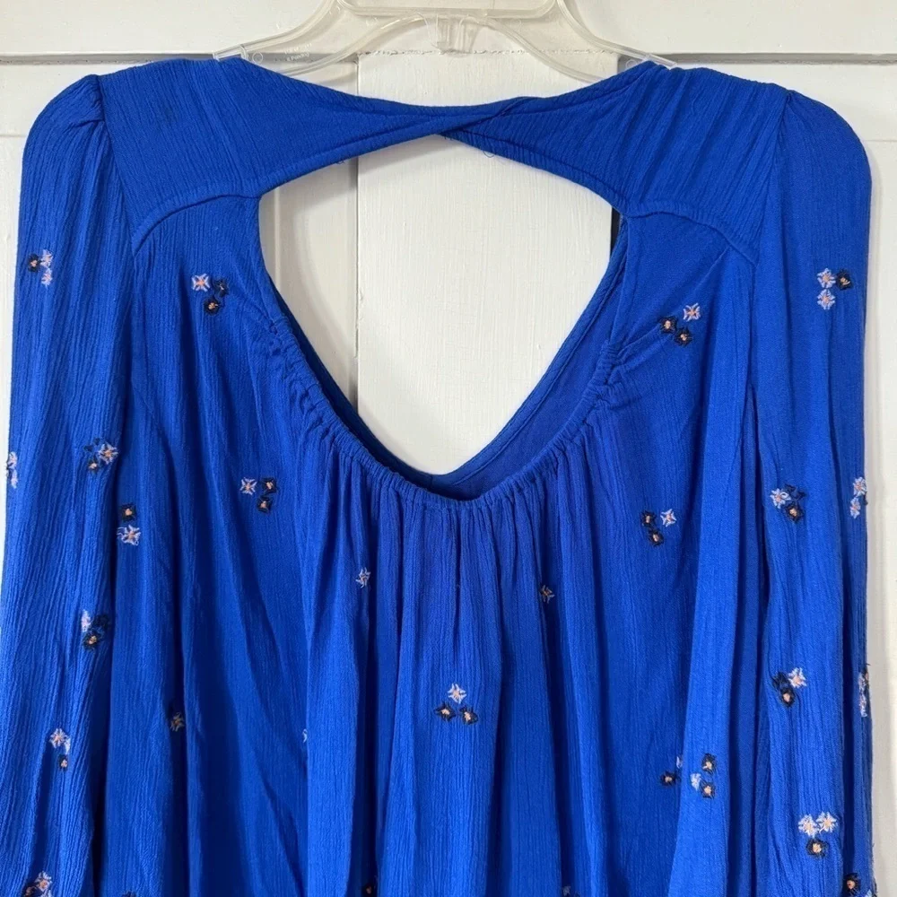Free People Blue Embroidered Open Back Long Sleeve Dress - Picture 8 of 15